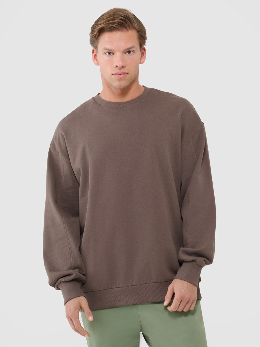 Męska bluza dresowa oversize nierozpinana bez kaptura 4F 4FWSS25TSWSM1536 - brązowa