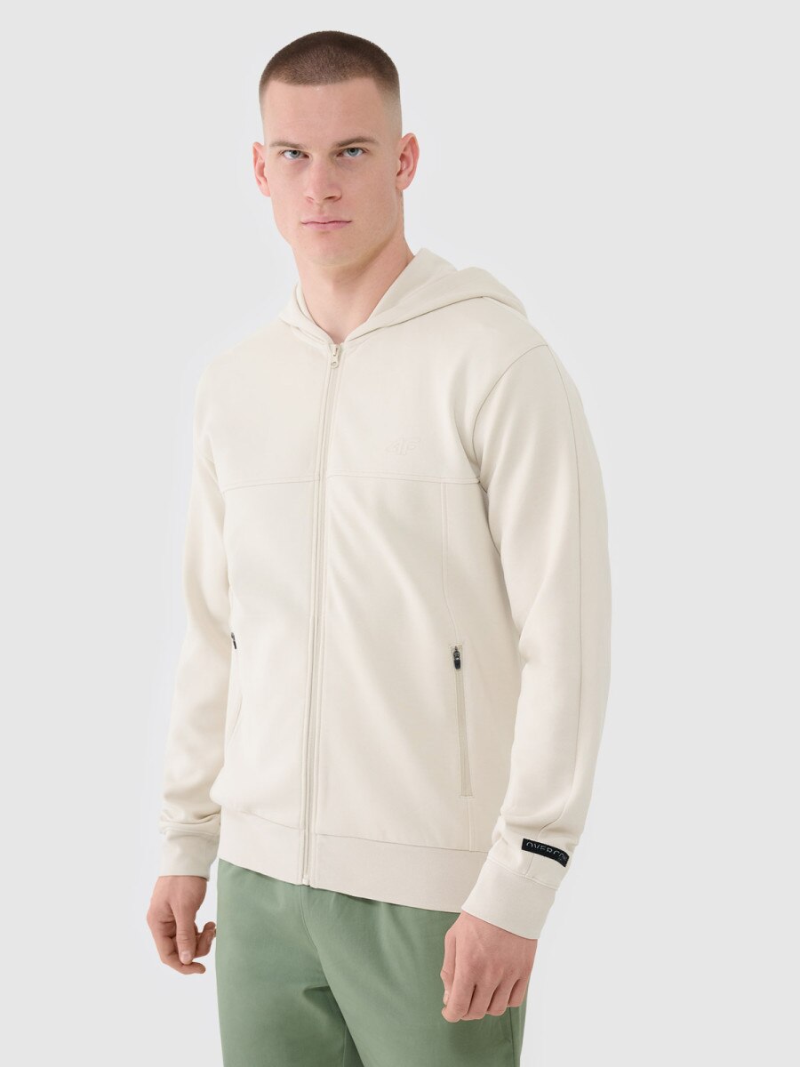 Męska bluza dresowa rozpinana z kapturem 4F 4FWSS25TSWSM1537 - beżowa
