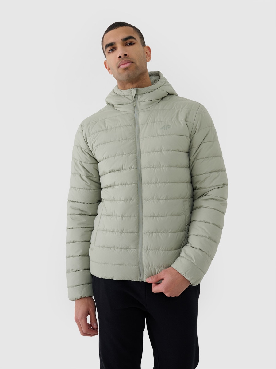 Męska kurtka puchowa pikowana 4F 4FWSS25TDJAM539 - oliwkowa