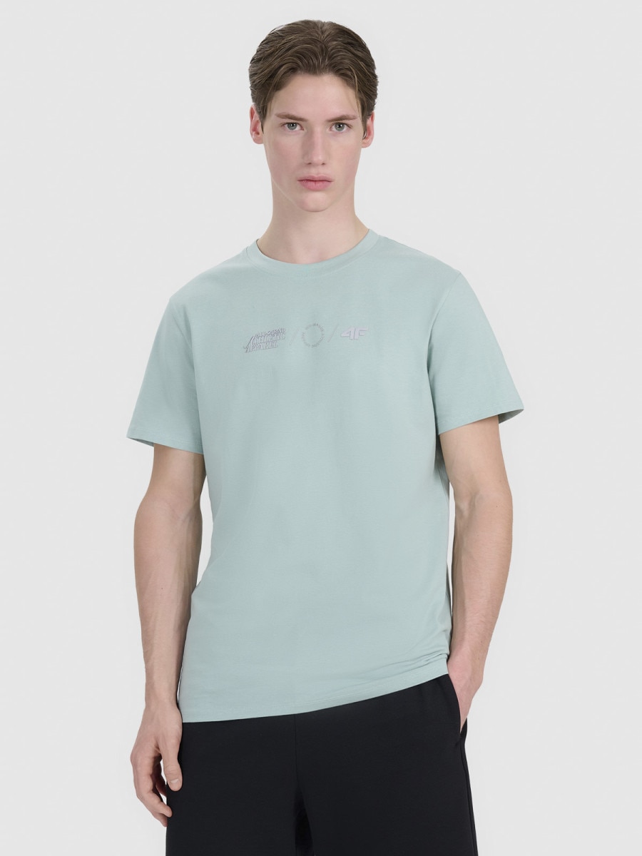 Męski t-shirt z nadrukiem 4F 4FRSS25TTSHM2847 - miętowy