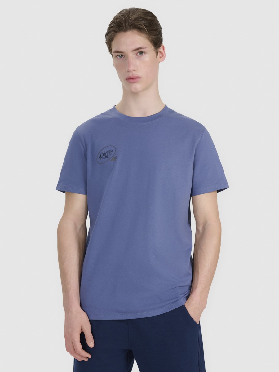 Męski t-shirt z nadrukiem 4F 4FRSS25TTSHM2850 - niebieski