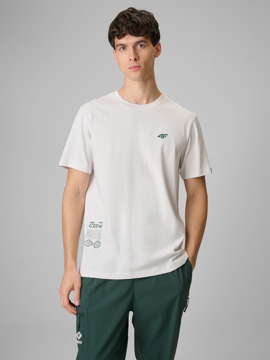 Męski t-shirt z nadrukiem 4F 4FRSS26TTSHM3814 - biały