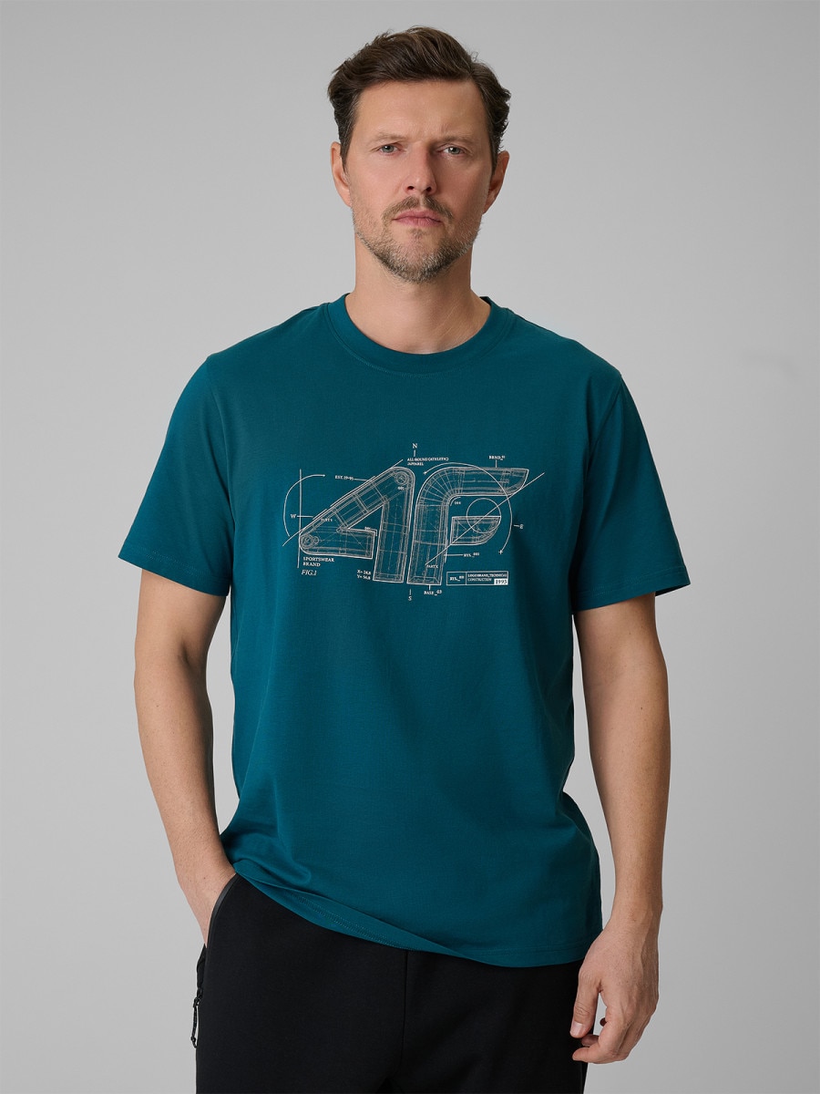 Męski t-shirt z nadrukiem 4F 4FRSS26TTSHM3989 - turkusowy