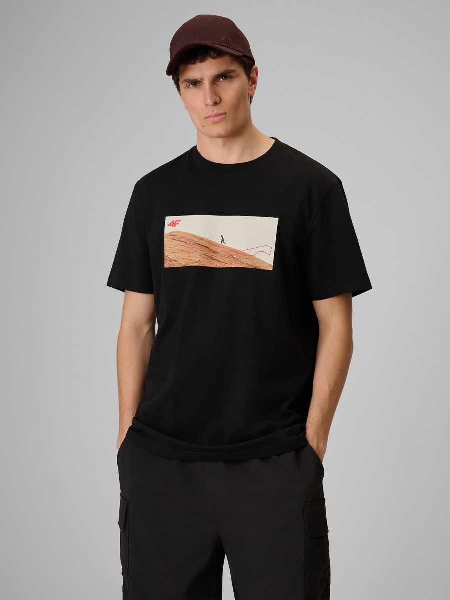 Męski t-shirt z nadrukiem 4F 4FRSS26TTSHM4236 - czarny
