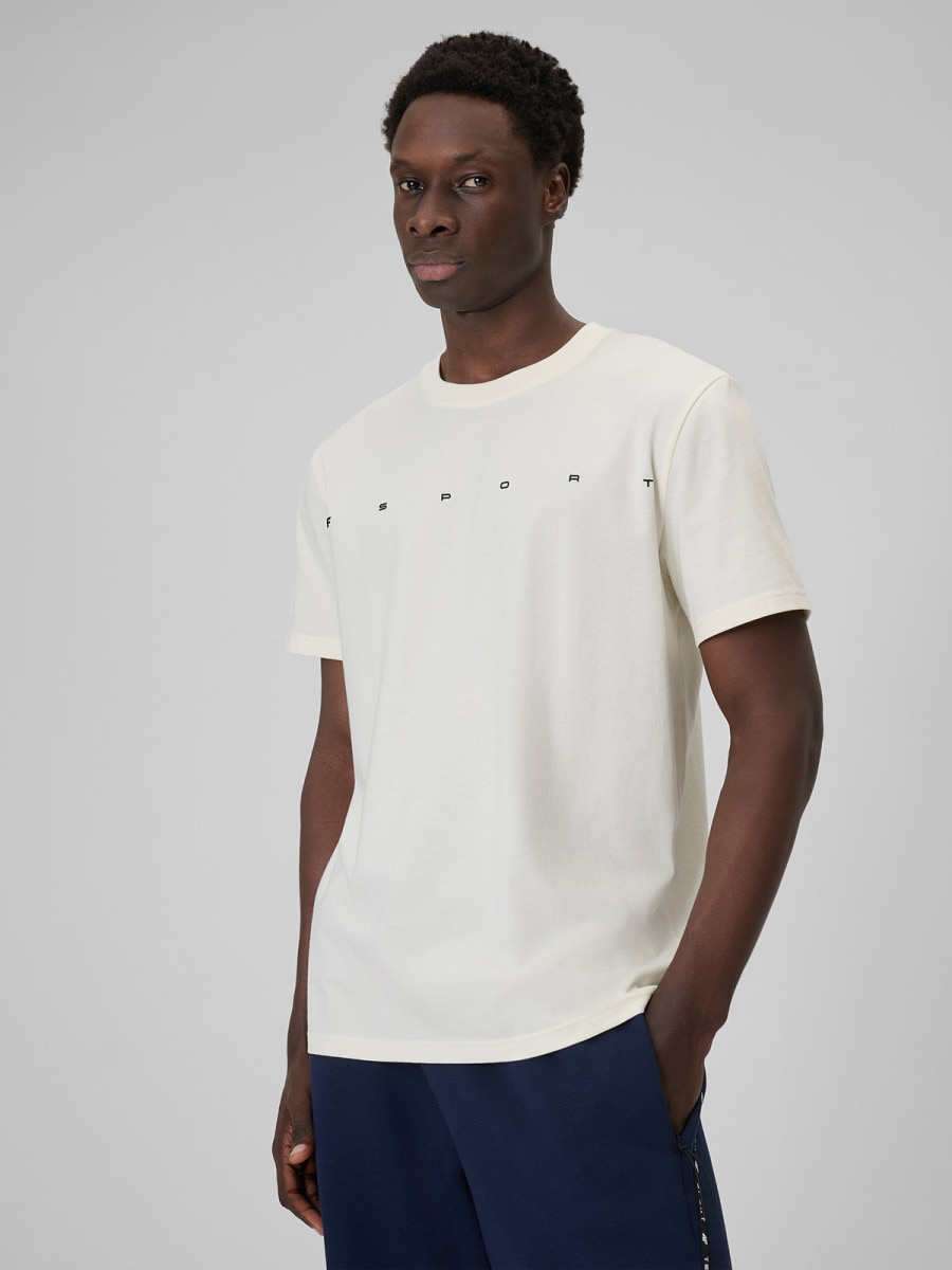 Męski t-shirt z nadrukiem 4F 4FWSS26TTSHM2661 - kremowy