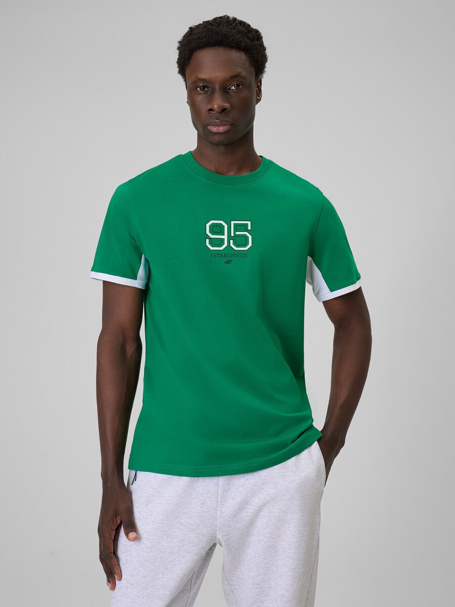 Męski t-shirt z nadrukiem 4F 4FWSS26TTSHM3323 - zielony