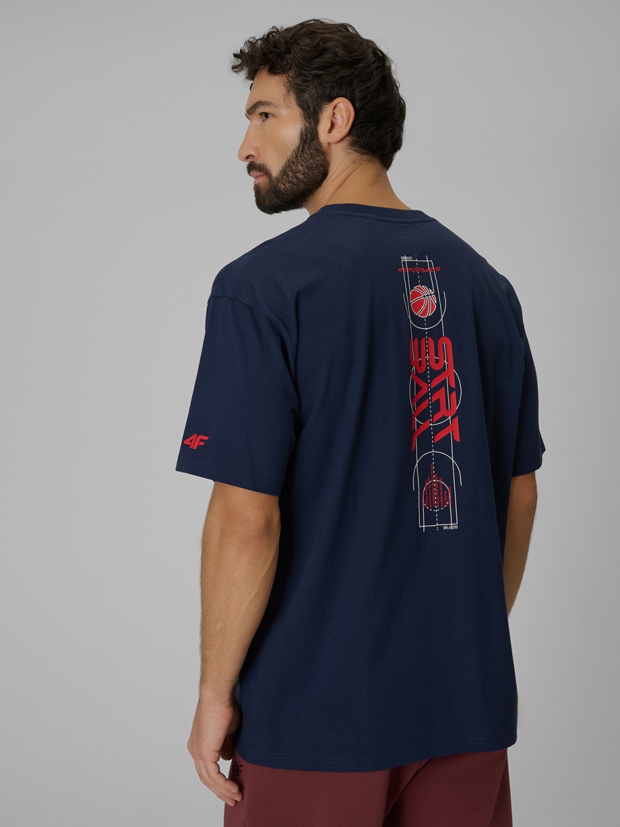 Męski t-shirt z nadrukiem 4F 4FWSS26TTSHM3334 - granatowy