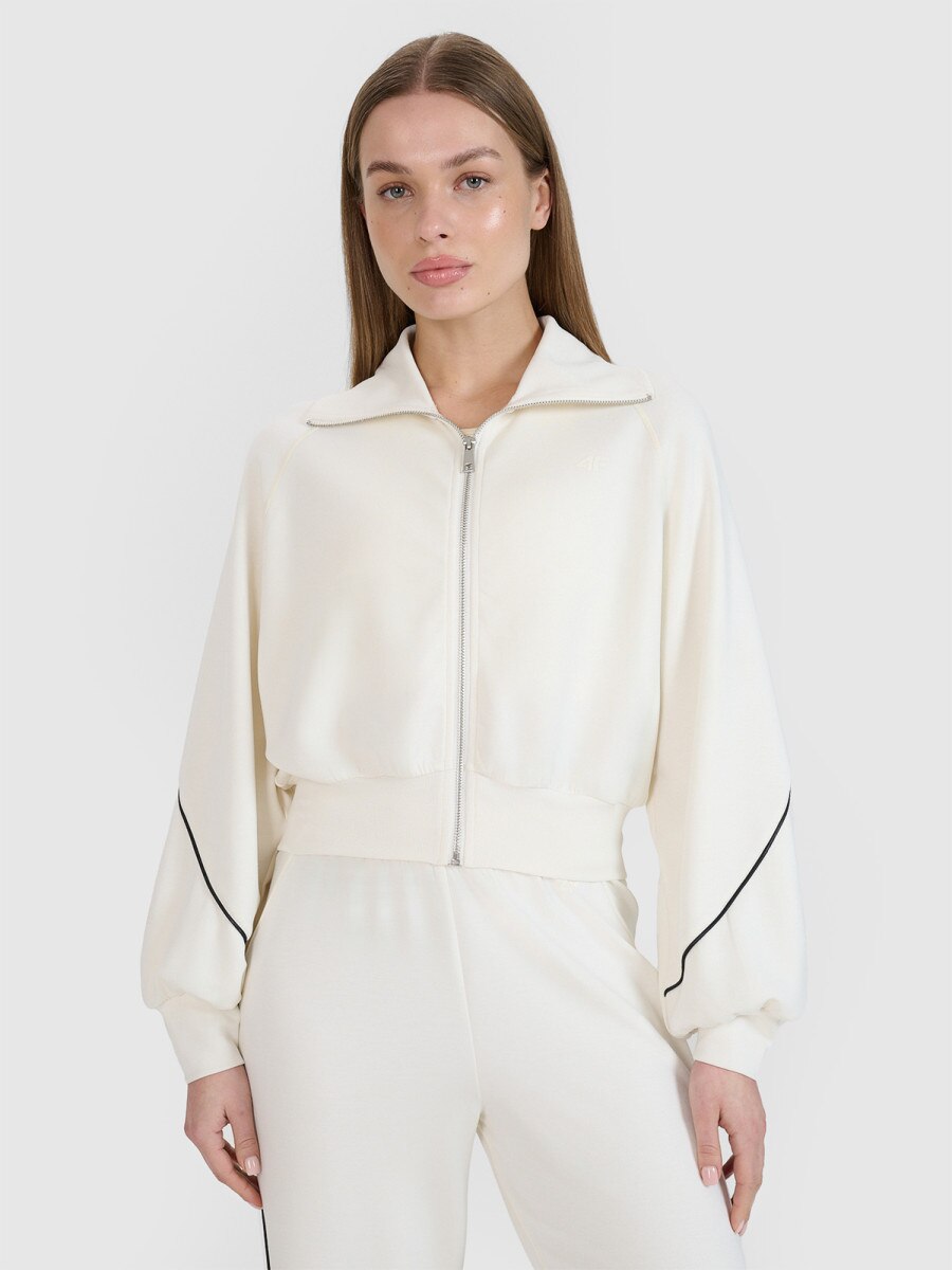 Damska bluza dresowa rozpinana bez kaptura 4F x Anna Lewandowska 4FALSSS25TSWSF2031 - biała