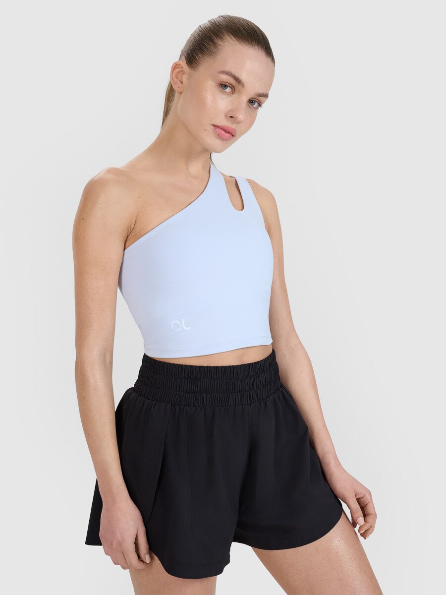 Damski crop top treningowy 4F x Anna Lewandowska 4FALSSS25TFSLF697 - niebieski