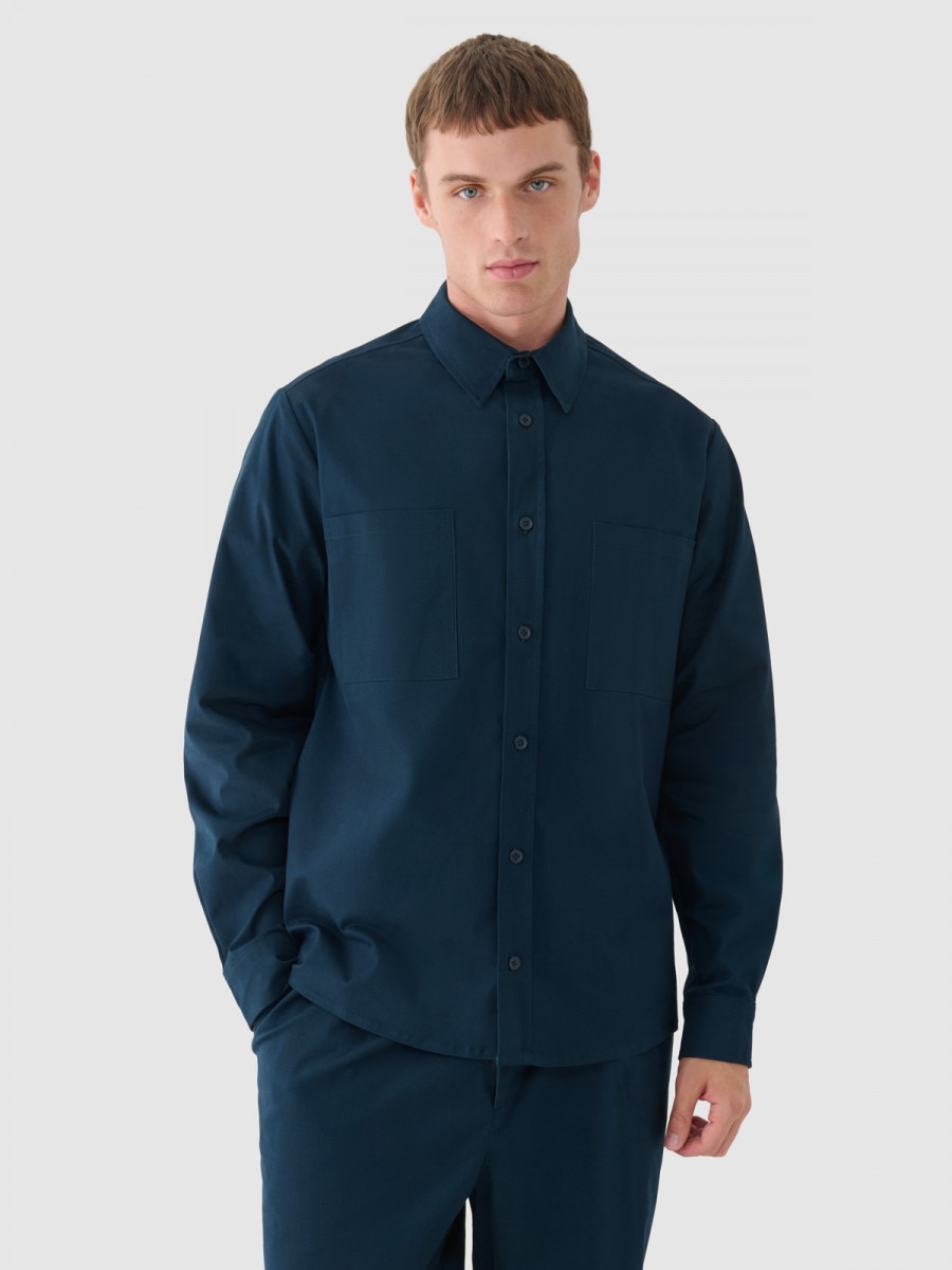 Męska koszula bawełniana Outhorn OTHWAW24TSHIM075 - granatowa