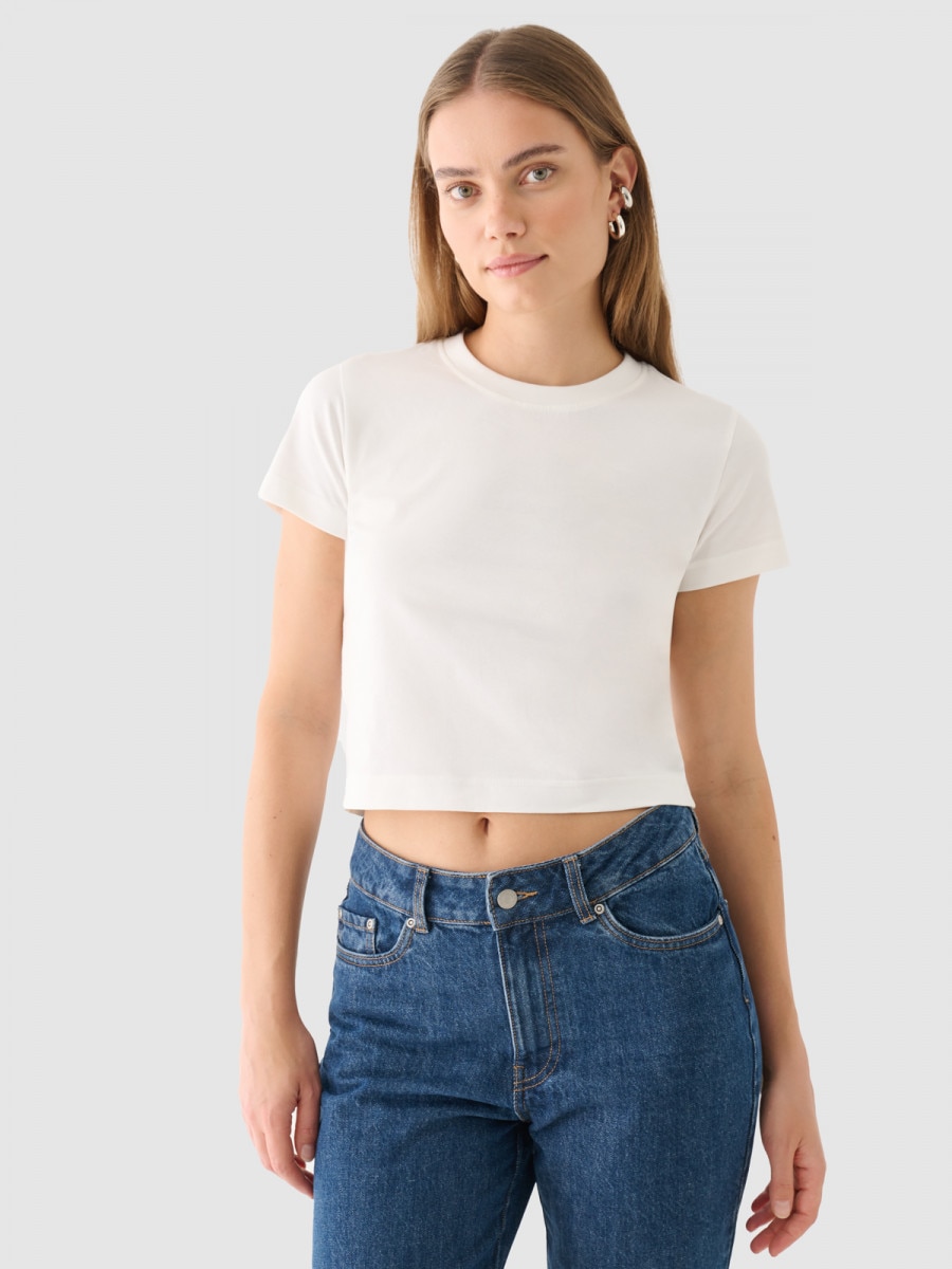 Damski t-shirt crop-top Outhorn OTHWAW24TTSHF2139 - biały