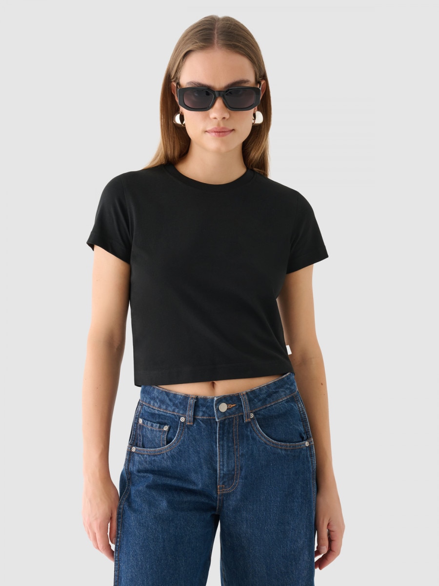 Damski t-shirt crop-top Outhorn OTHWAW24TTSHF2139 - czarny
