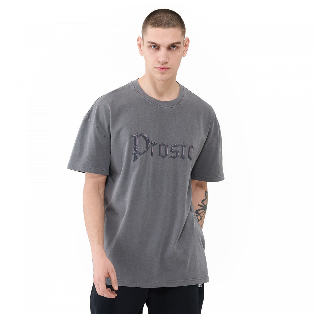 Męski t-shirt z nadrukiem Prosto Groud Washed - czarny