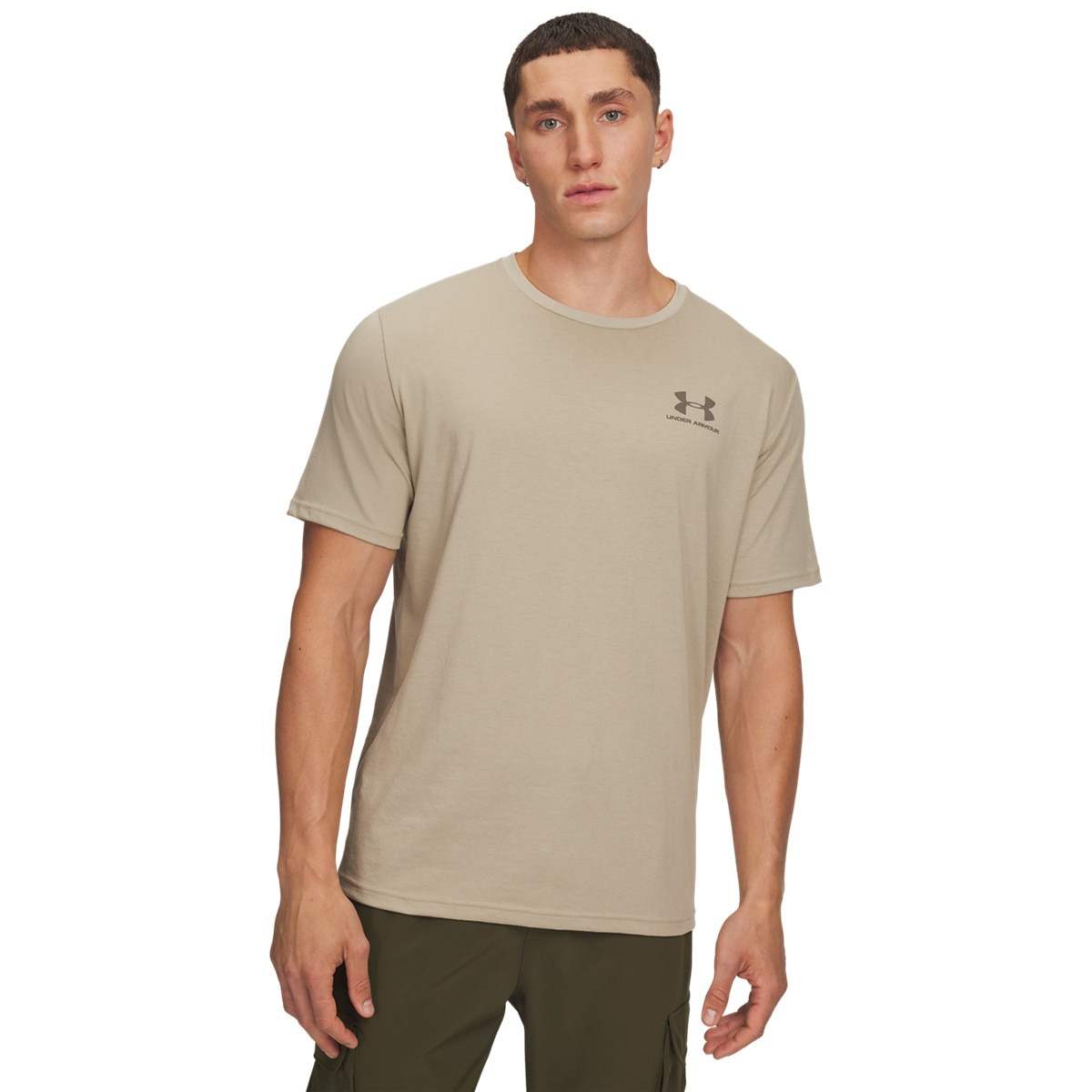 Męski t-shirt z nadrukiem Under Armour UA M Sportstyle LC SS - beżowy