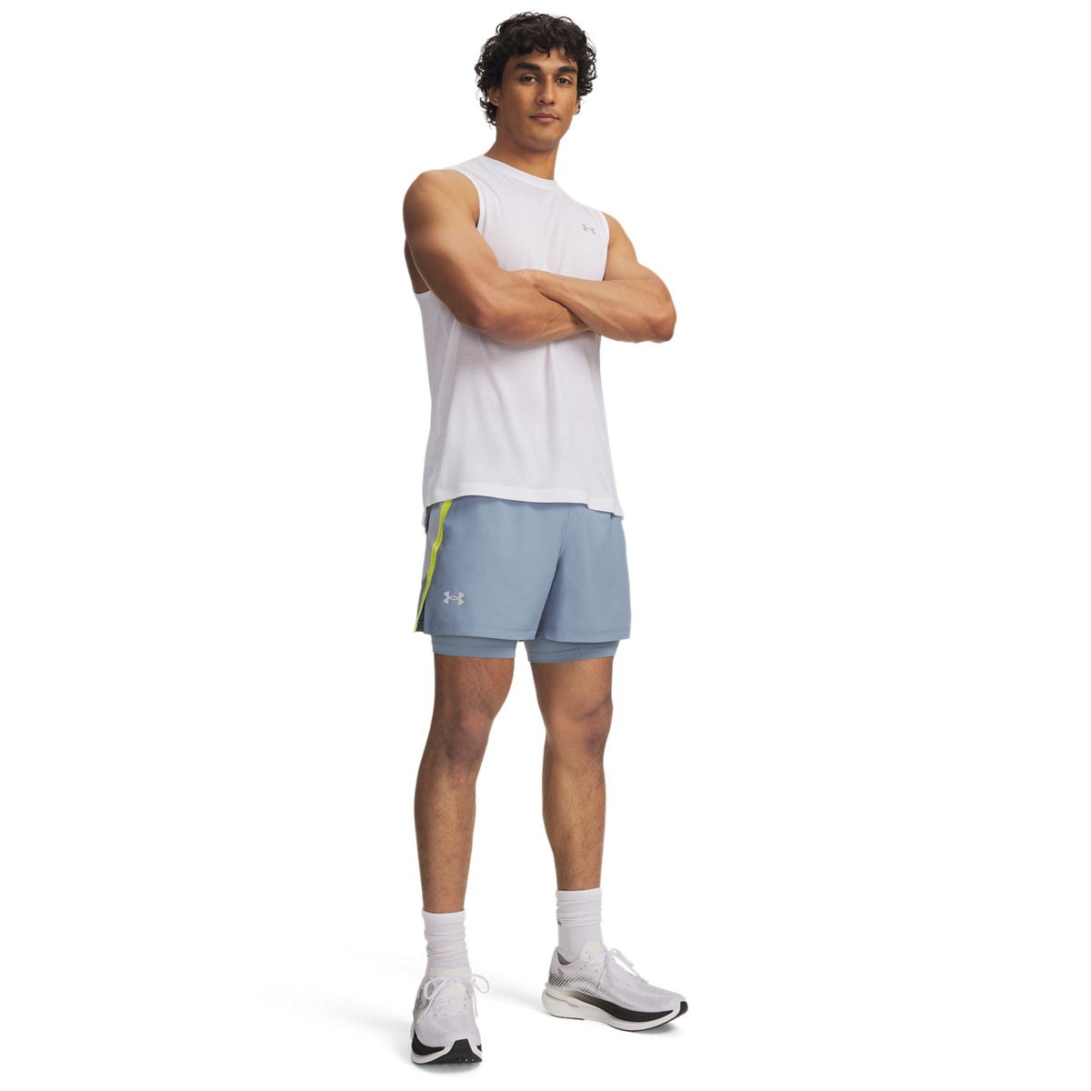 Męskie spodenki do biegania Under Armour UA Launch 5'' 2-in-1 Short - niebieskie
