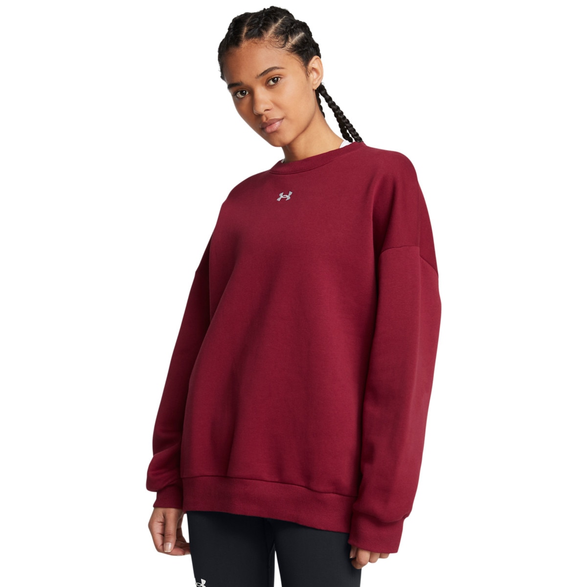 Damska bluza dresowa nierozpinana bez kaptura Under Armour UA Rival Fleece OS Crew - czerwona