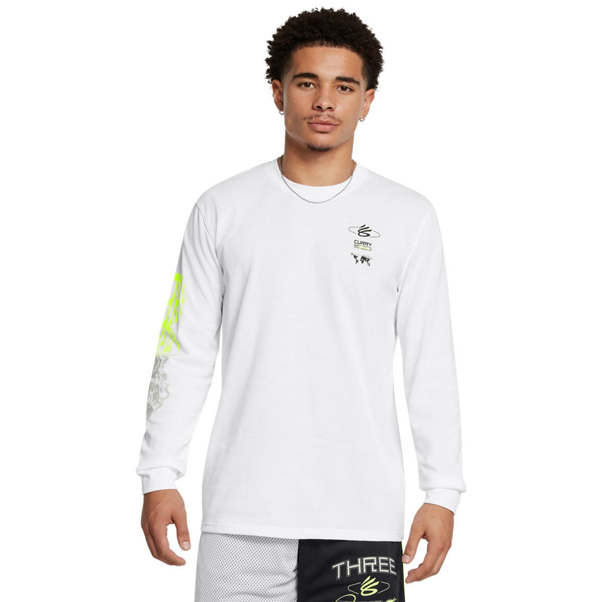 Męski longsleeve treningowy Under Armour UA Curry Long Sleeve Tee - biały