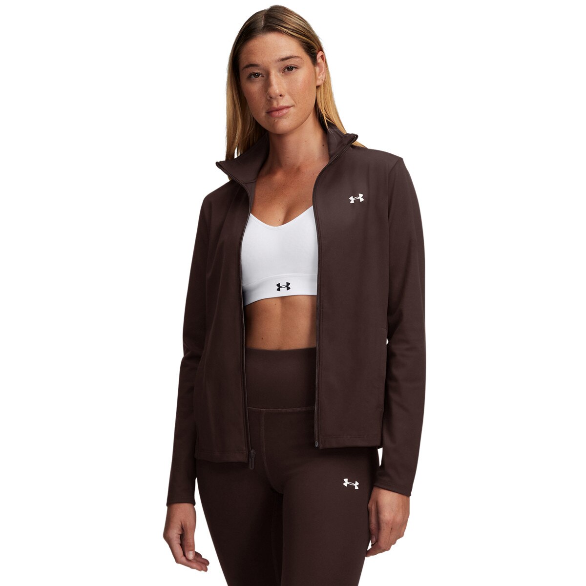 Damski longsleeve treningowy rozpinany Under Armour Motion Jacket Emea - brązowy