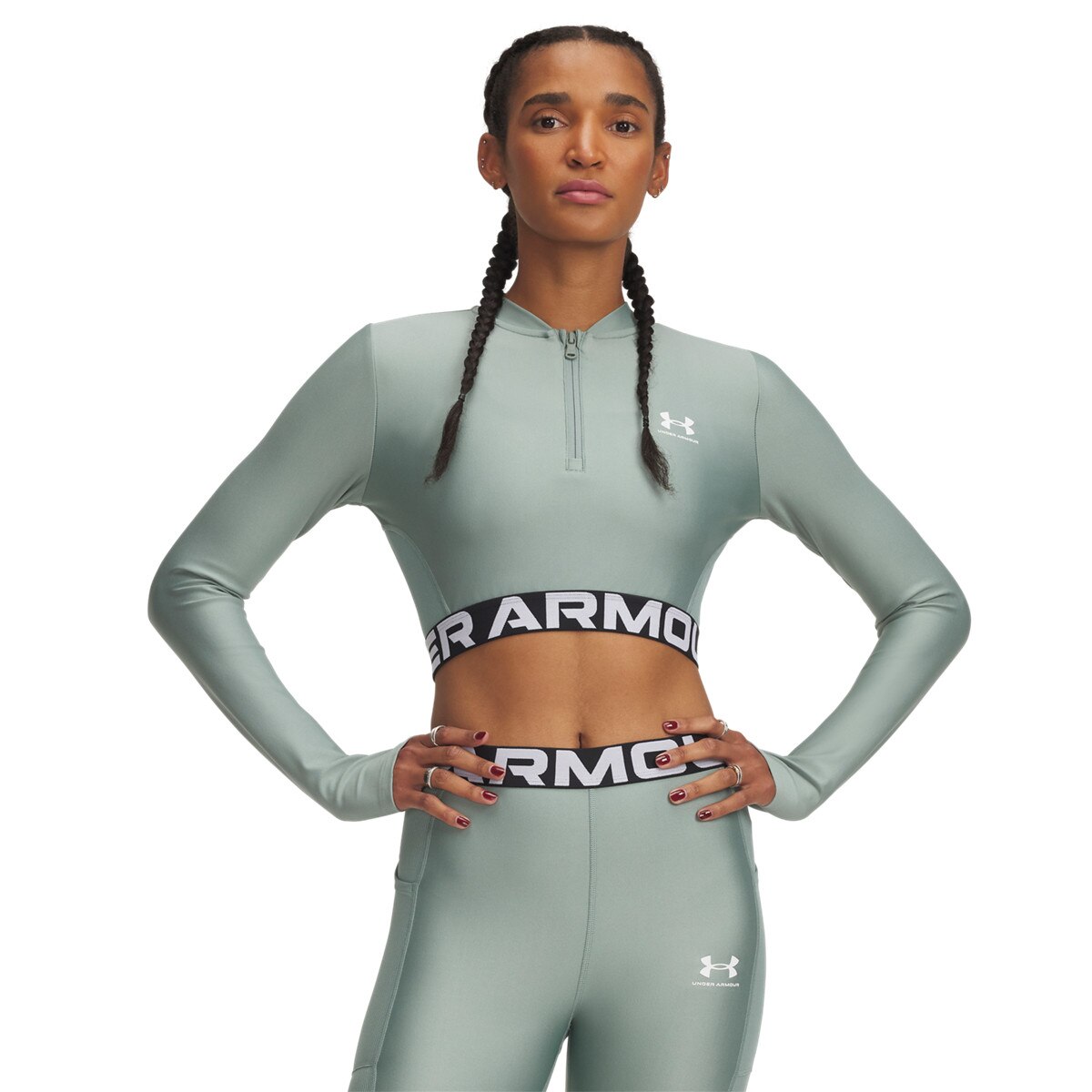 Damski longsleeve treningowy Under Armour Heatgear Rib 1/4 Zip Ls - zielony