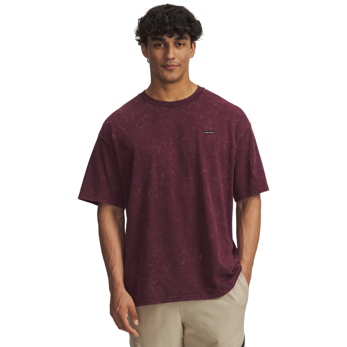 Męski t-shirt Under Armour UA Heavyweight Oversized Logo Wash - bordowy