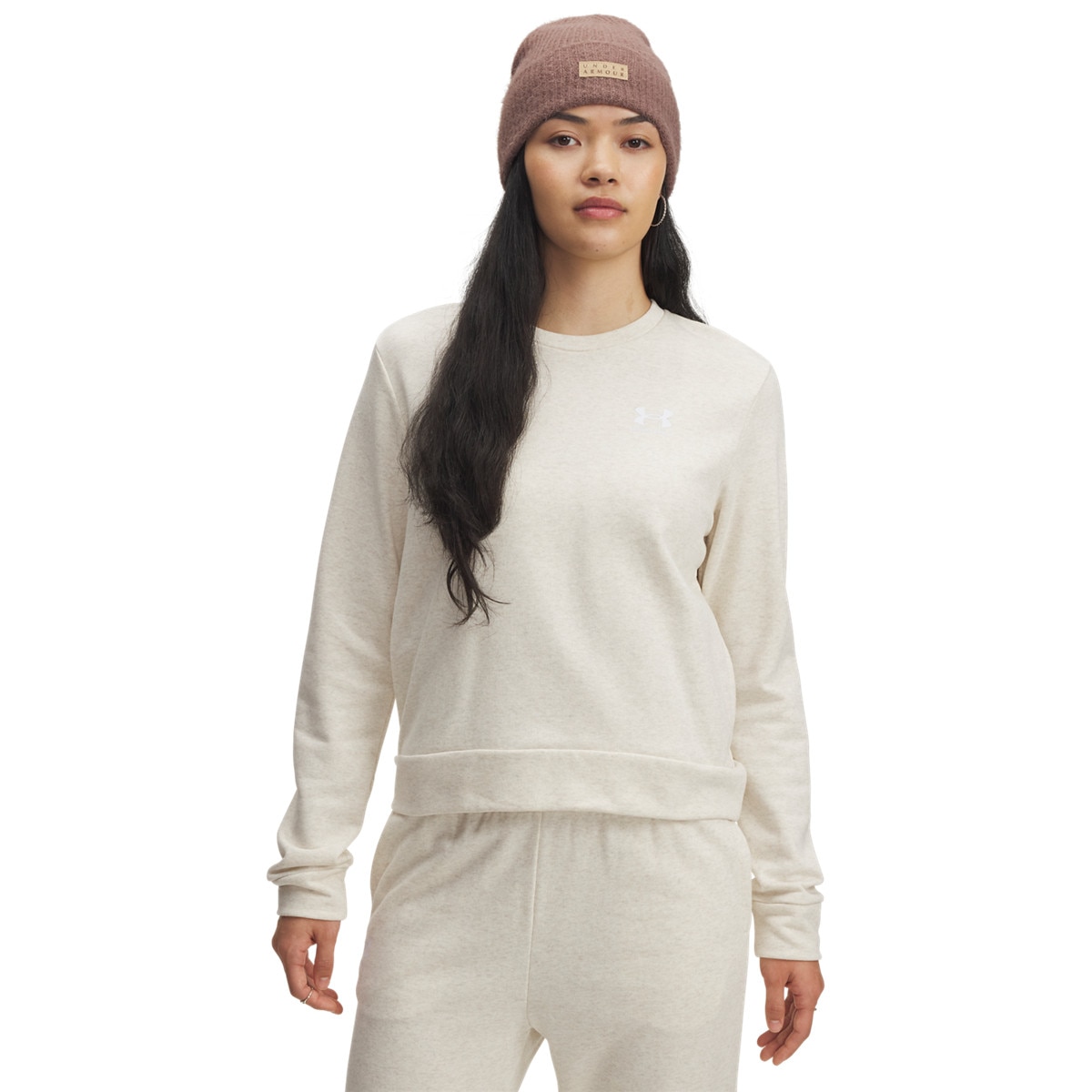 Damska bluza dresowa nierozpinana bez kaptura Under Armour UA Rival Terry Crew - beżowa