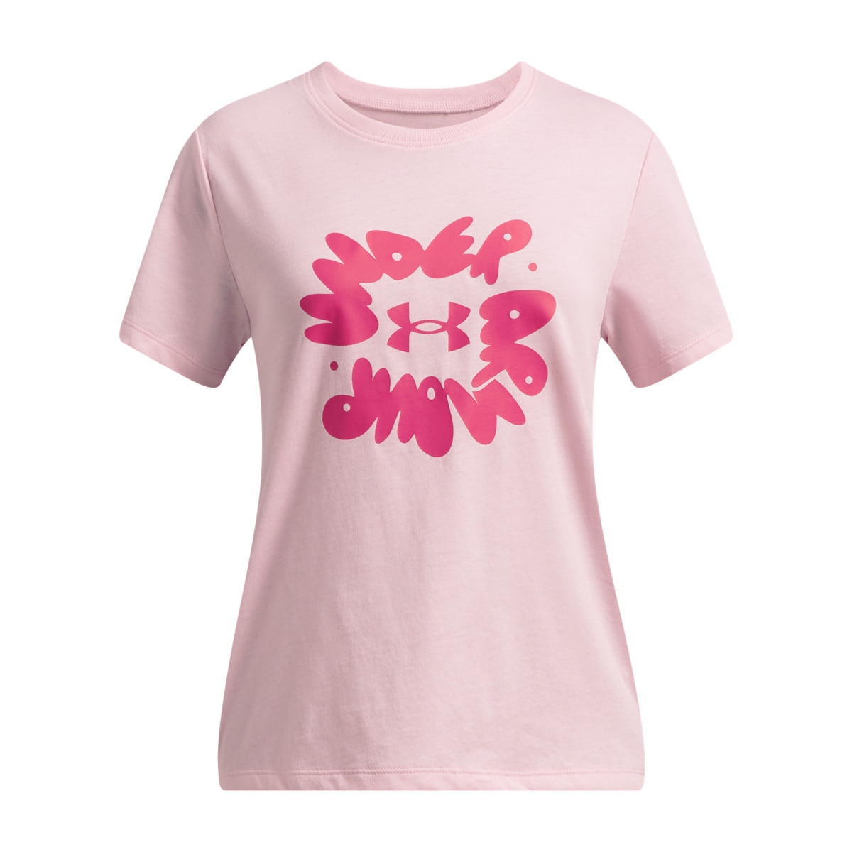 Dziewczęcy t-shirt z nadrukiem Under Armour UA Bubble Wordmark SS - różowy