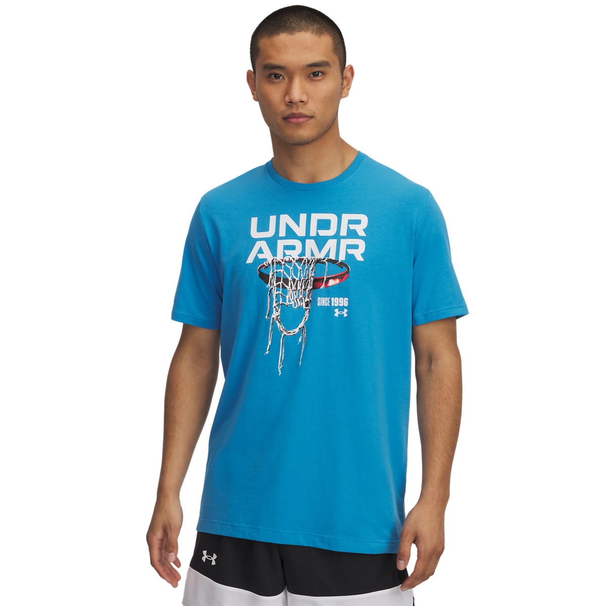 Męski t-shirt z nadrukiem Under Armour UA Hoops Net - niebieski