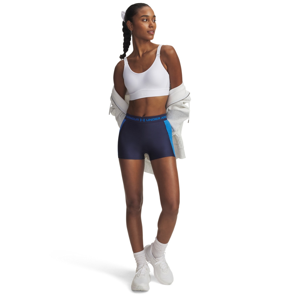 Damskie spodenki treningowe Under Armour UA Heat Gear Rib Shorty - niebieskie