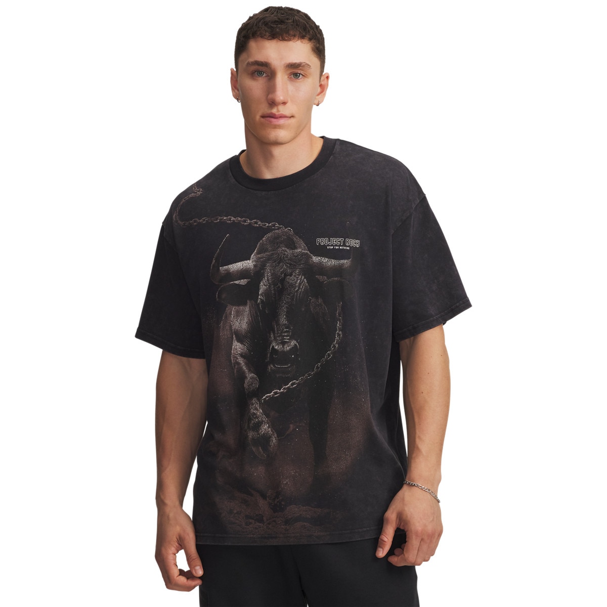 Męski t-shirt z nadrukiem Under Armour Project Rock Washed HWT - czarny