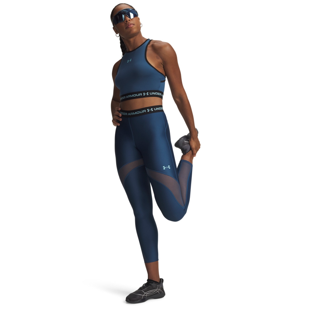 Damskie legginsy treningowe Under Armour HeatGear Mesh Legging - niebieskie