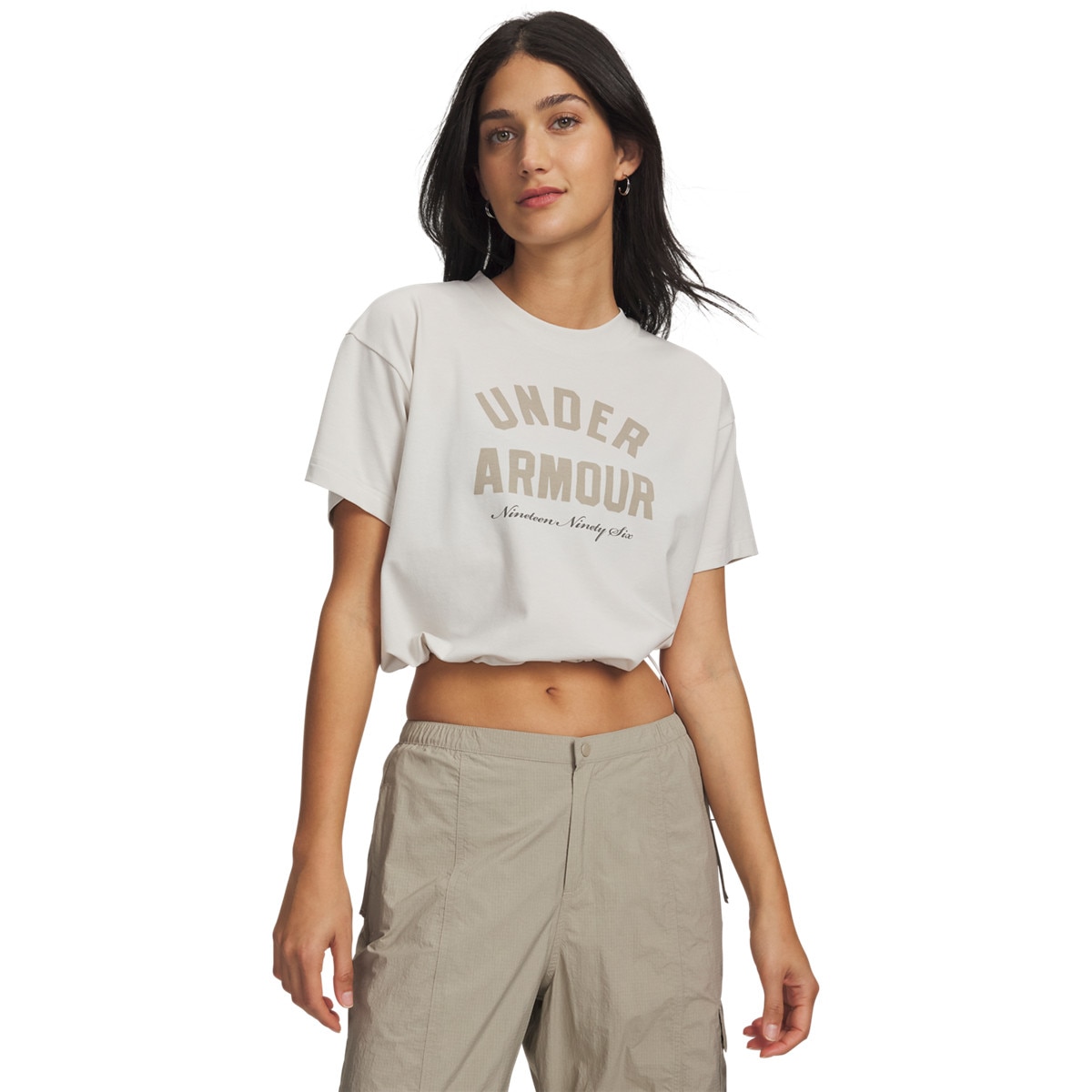 Damska koszulka z nadrukiem Under Armour UA Bungee Hem Tee - biała