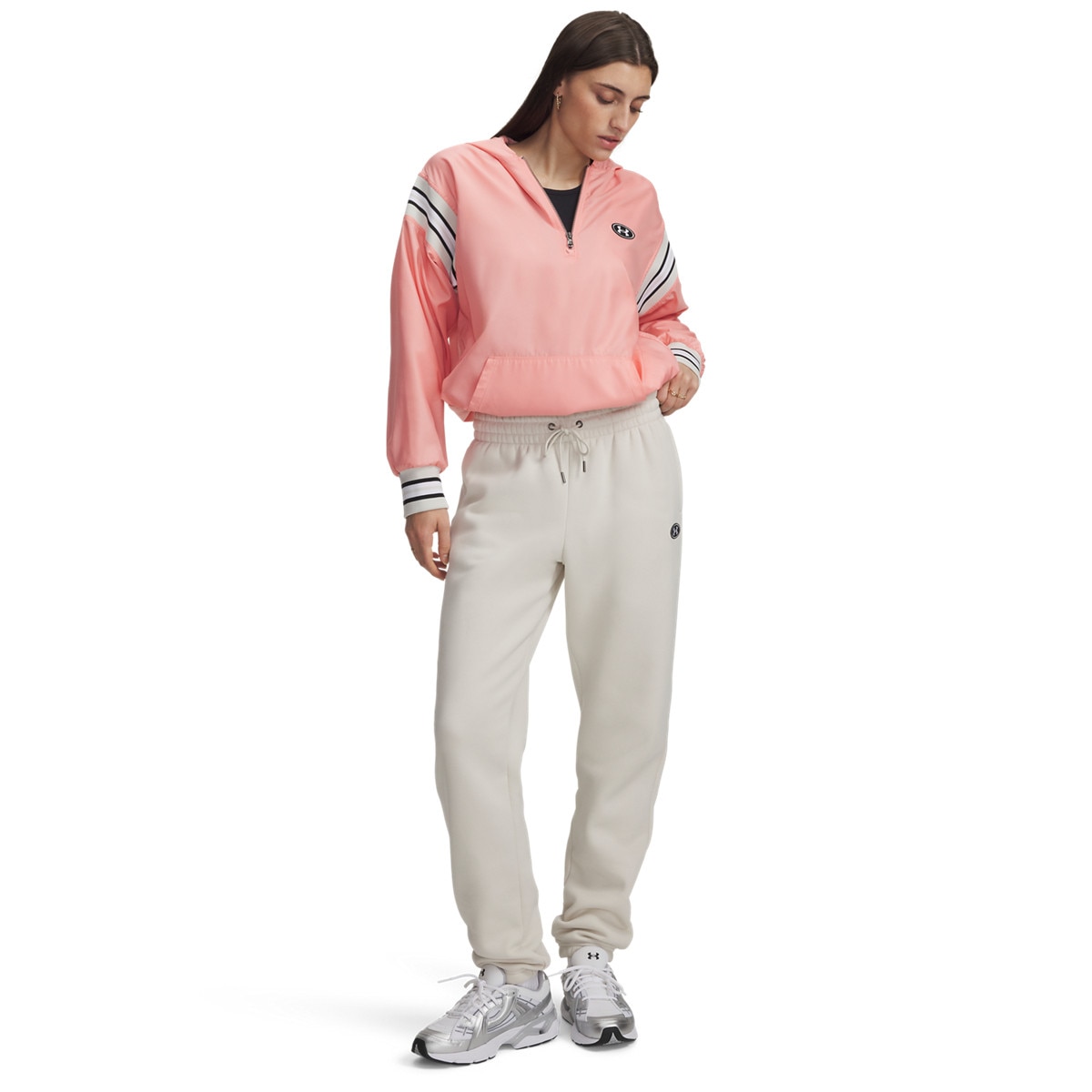 Damskie spodnie dresowe joggery Under Armour Icon Flc Varsity Jogger - białe