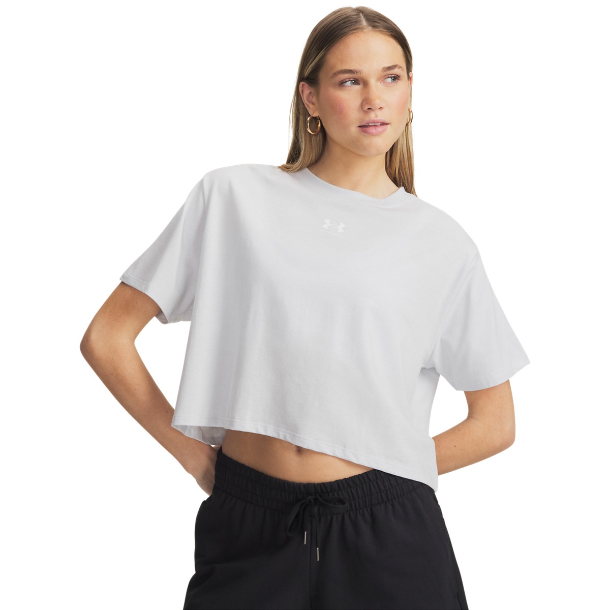 Damski t-shirt z nadrukiem Under Armour UA Rival Boxy Tee Solid - szary