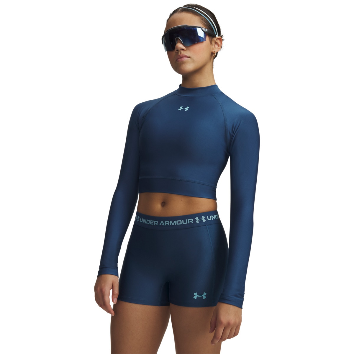 Damski longsleeve treningowy Under Armour HeatGear Crop Mock LS - granatowy