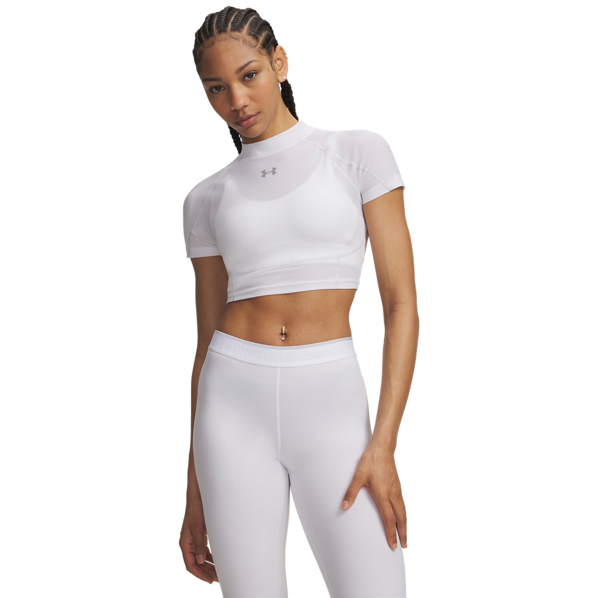 Damska koszulka treningowa Under Armour HeatGear Elite Crop Mck SS - biała