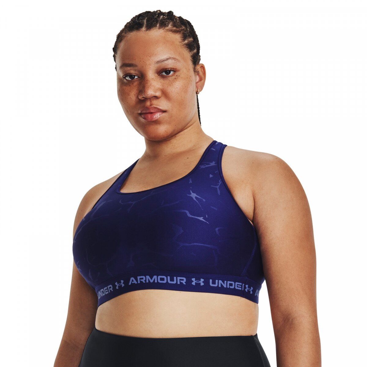 Biustonosz treningowy Under Armour Mid Crossback Emboss Sports Bra - niebieski