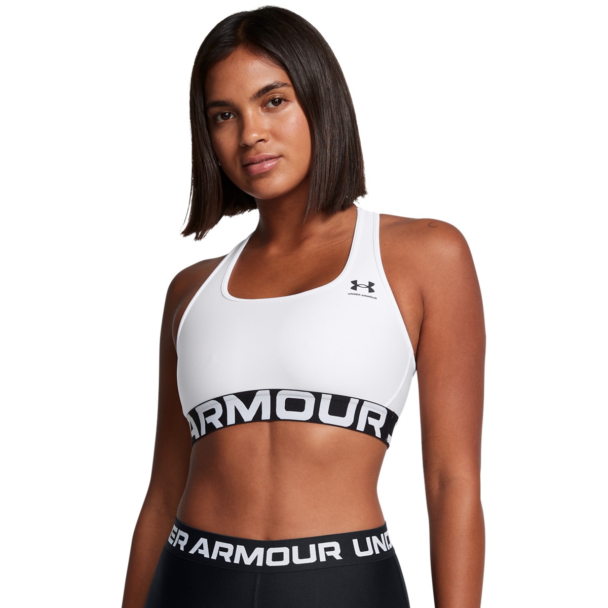 Biustonosz treningowy Under Armour UA Hg Authentics Mid Branded - biały