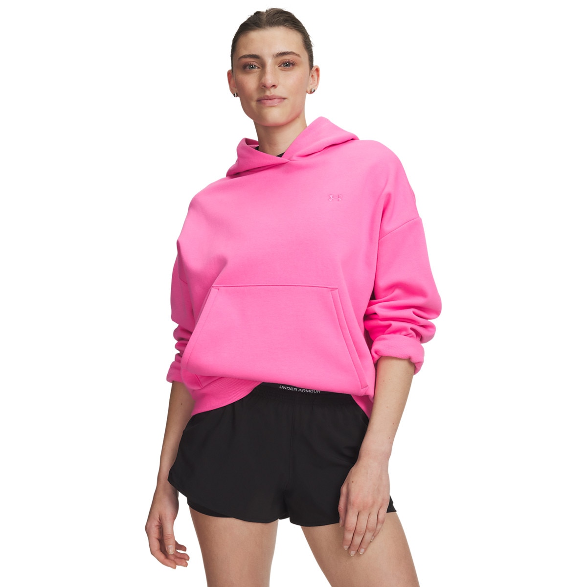 Damska bluza dresowa nierozpinana z kapturem Under Armour Icon Fleece Hoodie - różowa
