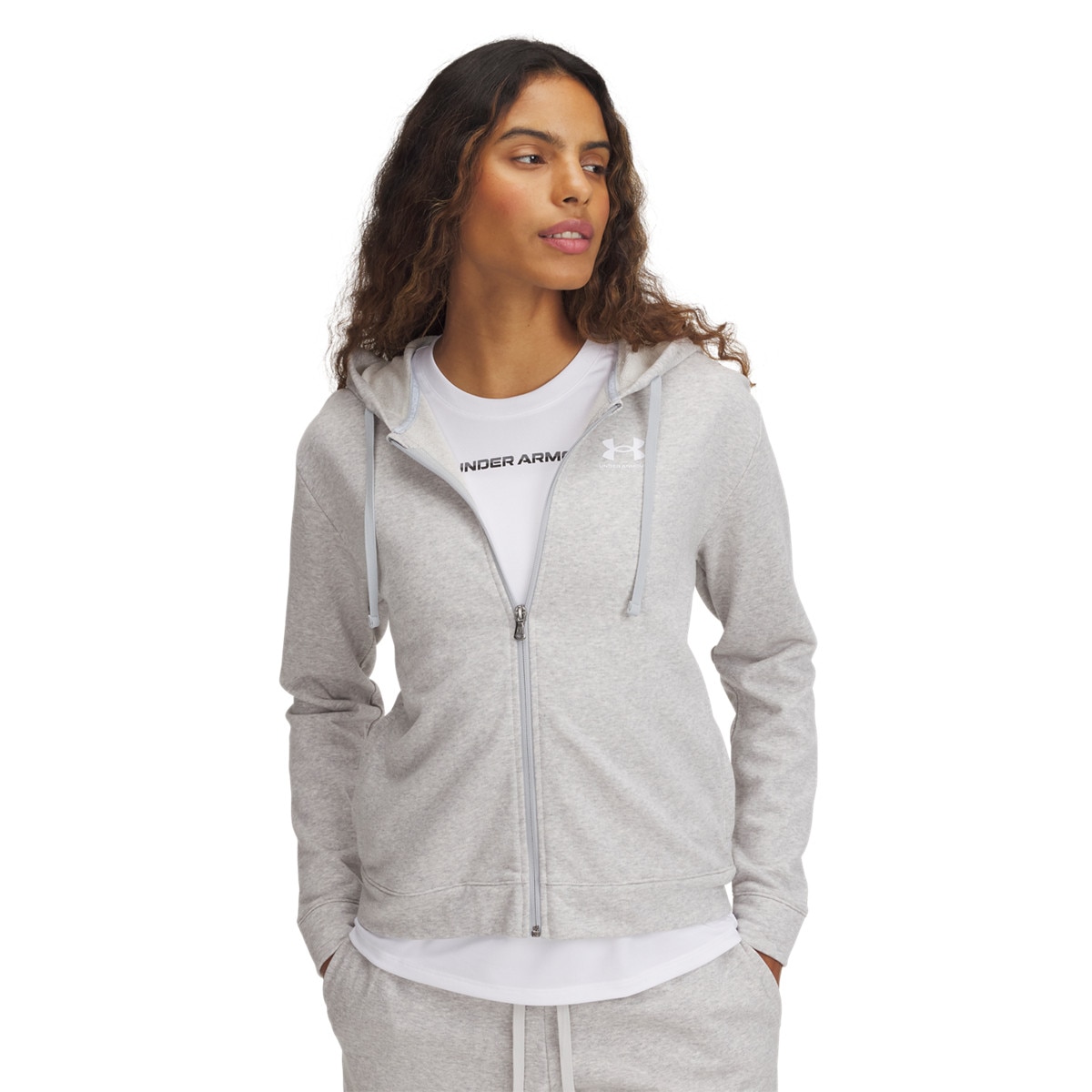Damska bluza dresowa rozpinana z kapturem Under Armour UA Rival Terry FZ - szara