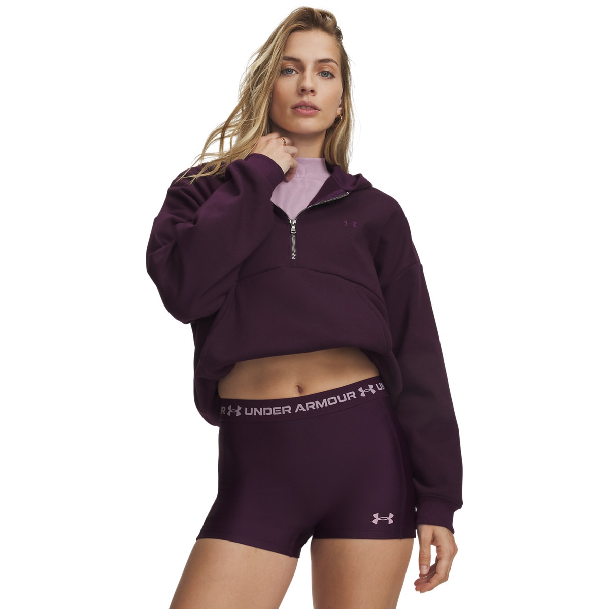 Damska bluza nierozpinana z kapturem Under Armour UA Icon Fleece HZ Hoodie - fioletowa