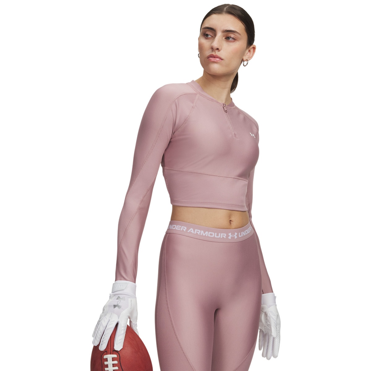 Damski longsleeve treningowy Under Armour UA HG Rib 1/4 Zip - różowy