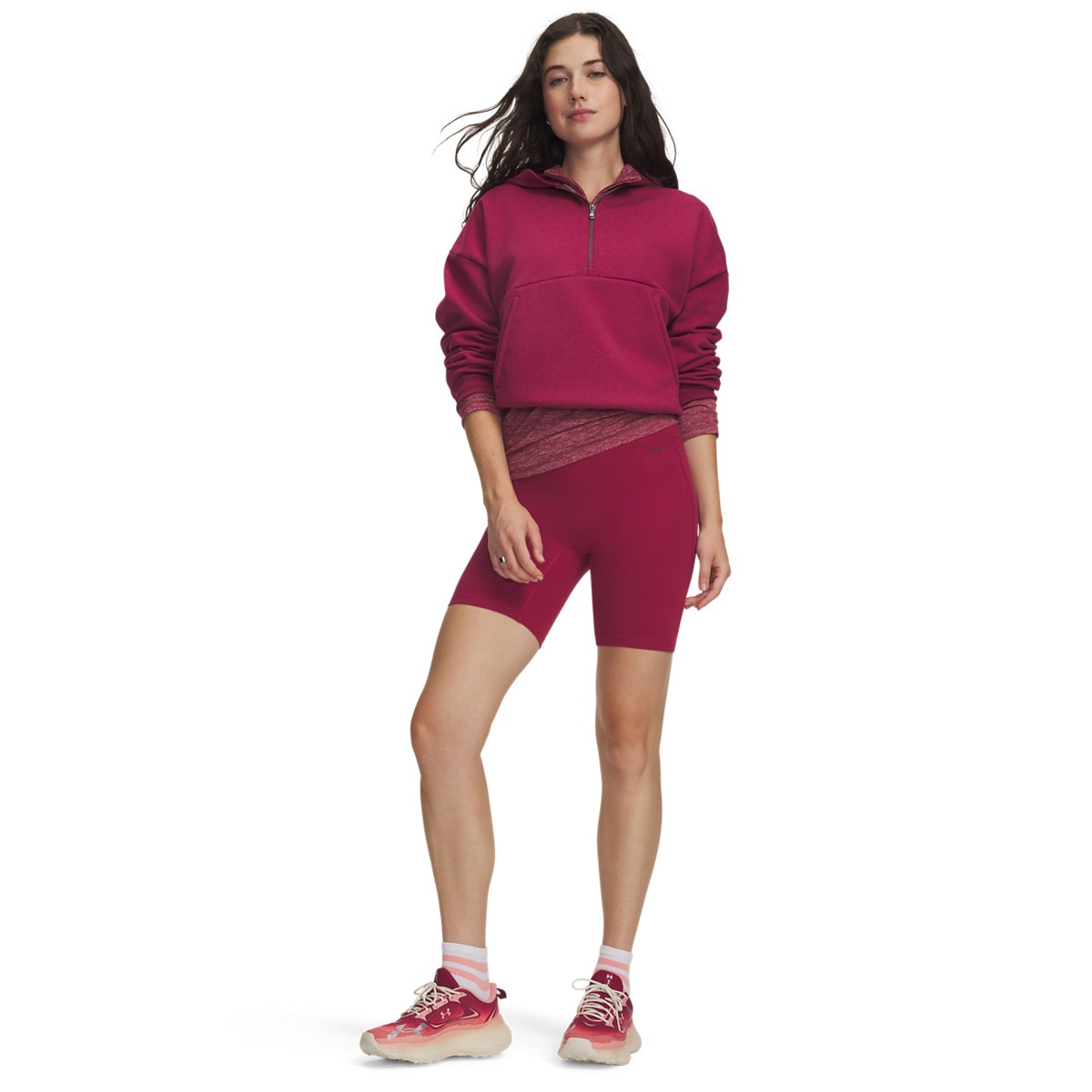 Damskie kolarki treningowe Under Armour Motion Bike Short - burgundowe
