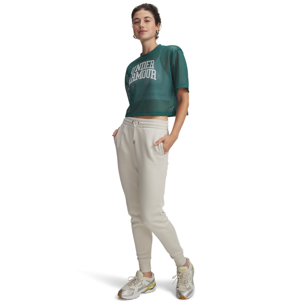 Damskie spodnie dresowe joggery Under Armour UA Icon Fleece - białe