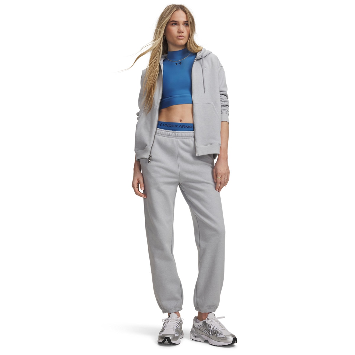 Damskie spodnie dresowe joggery Under Armour UA Icon HWT Gym Pant - szare