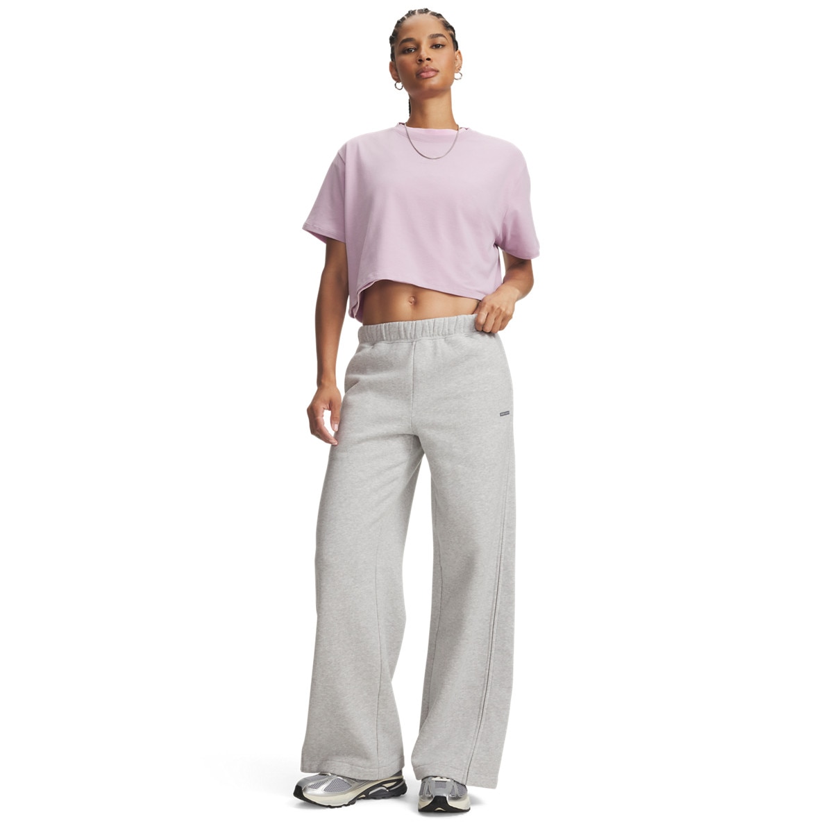 Damskie spodnie dresowe Under Armour Icon Fleece Sama Wide Leg - szare