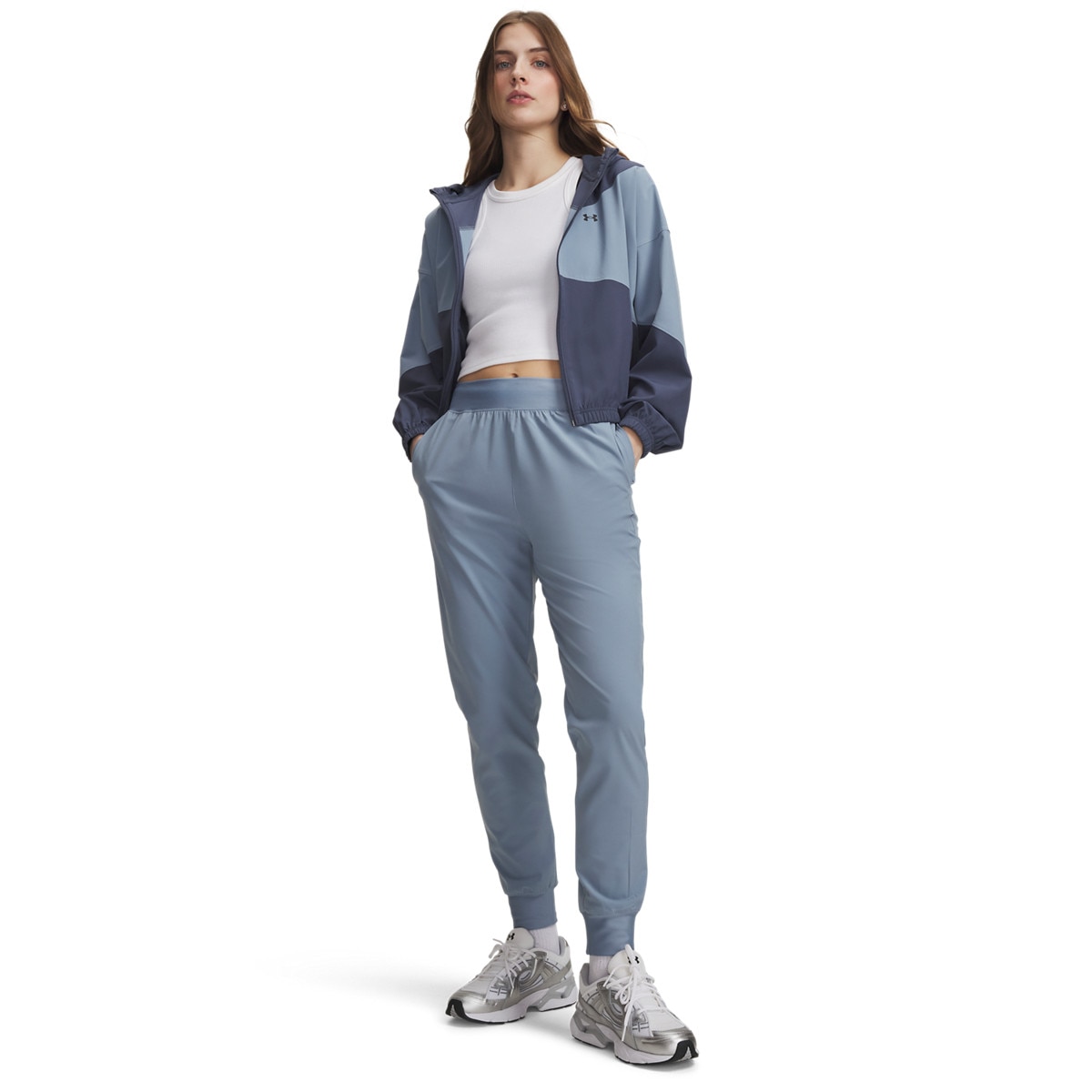 Damskie spodnie treningowe Under Armour Sport High Rise Woven Pant - niebieskie