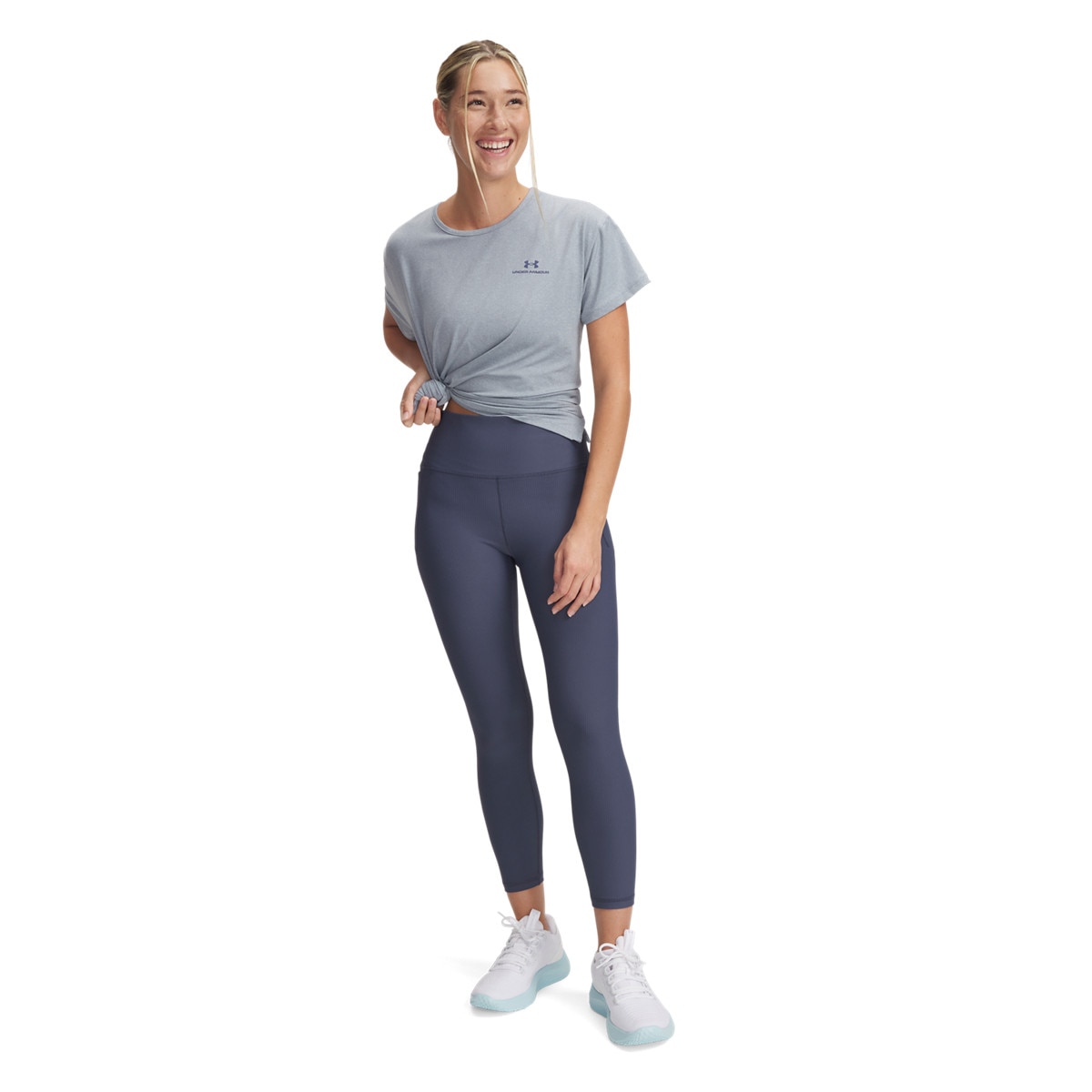 Damskie legginsy treningowe Under Armour Meridian Rib Ankle Leg - szare