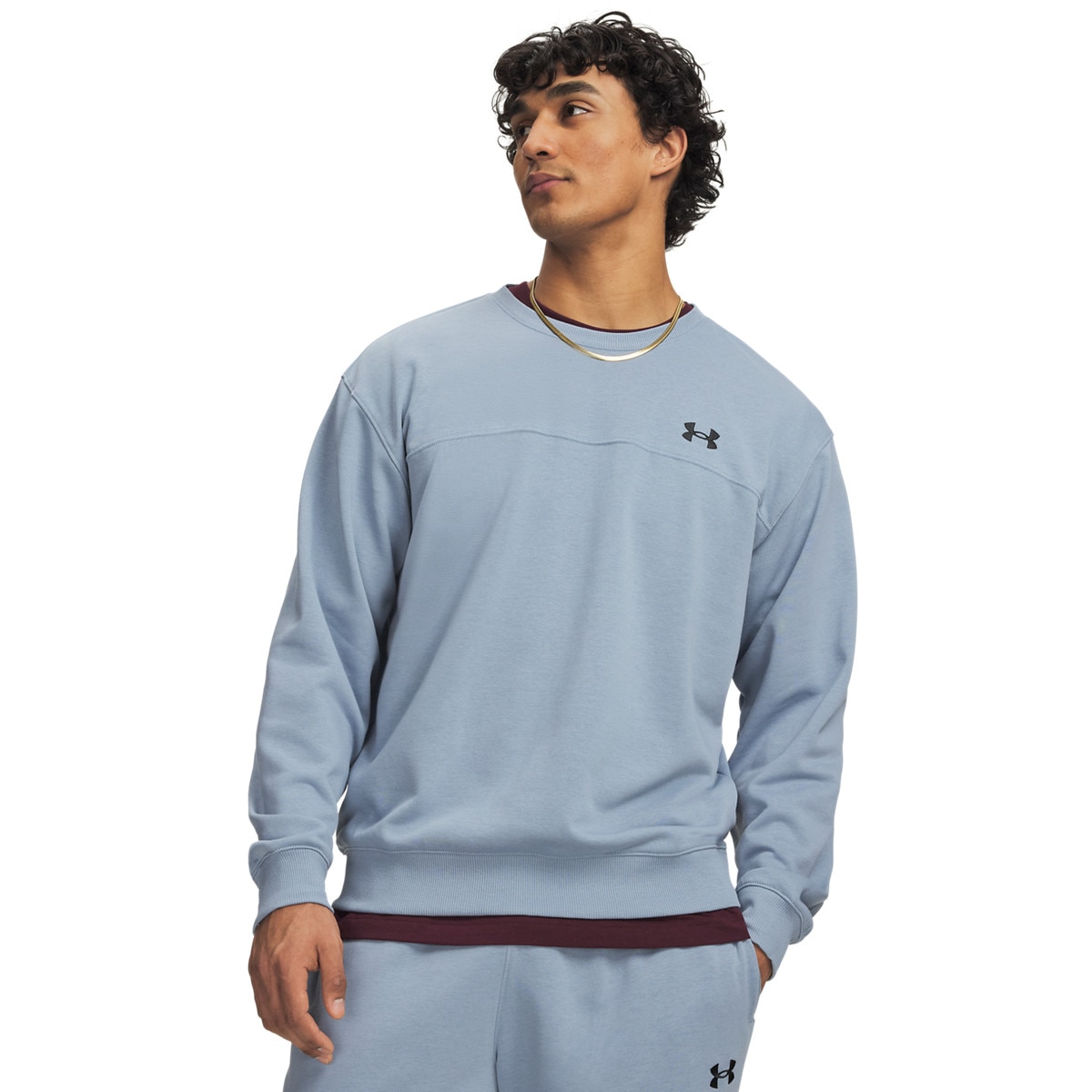 Męska bluza dresowa nierozpinana bez kaptura Under Armour UA Rival LW Crew - niebieska