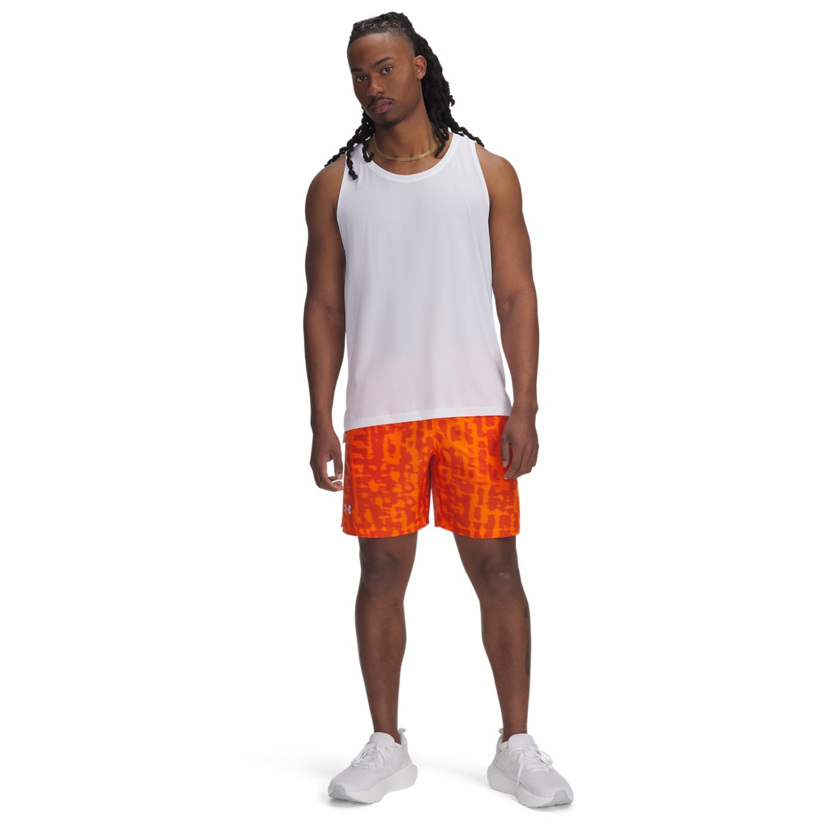 Męskie spodenki do biegania Under Armour UA Launch 7'' Print Shorts - pomarańczowe