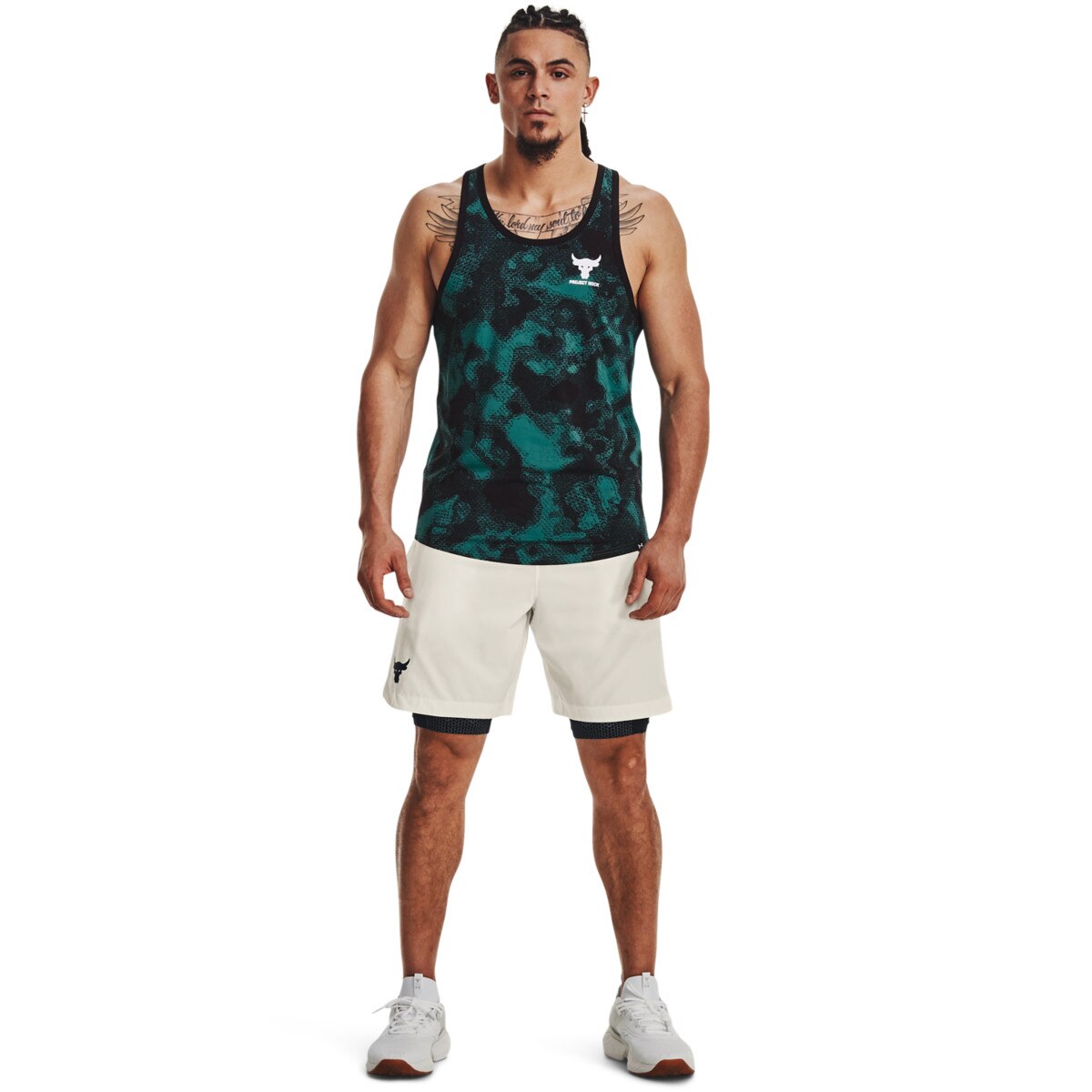 Męskie spodenki treningowe Under Armour Project Rock Woven Shorts - kremowe